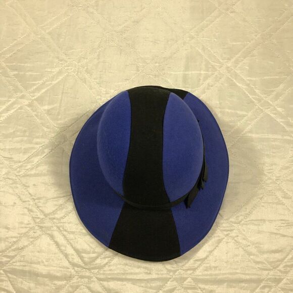 Vintage Gwen Pennington Exclusive Splendide 100% Blue and Black Wool Hat - Picture 3 of 6